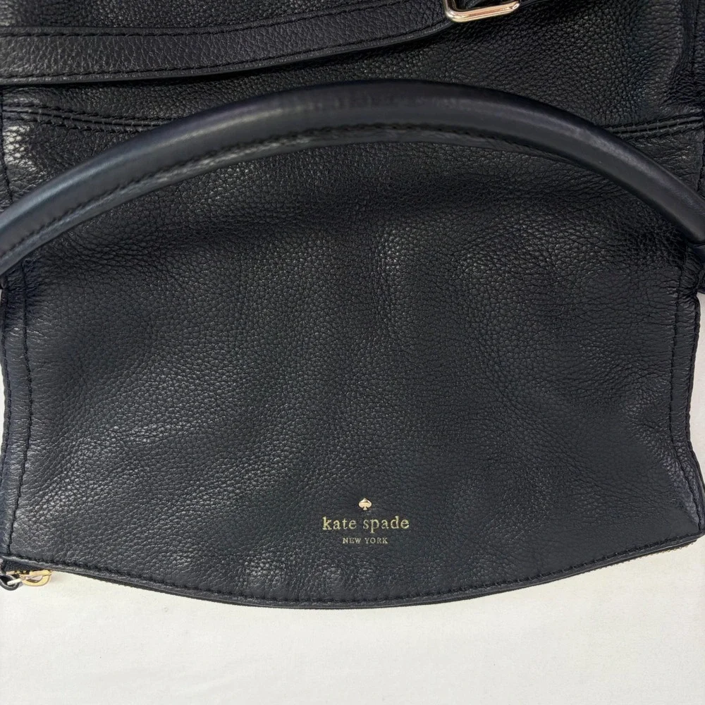 Kate Spade Crossbody Bag Medium Black Pebbled Leather Foldover Satchel Slouchy